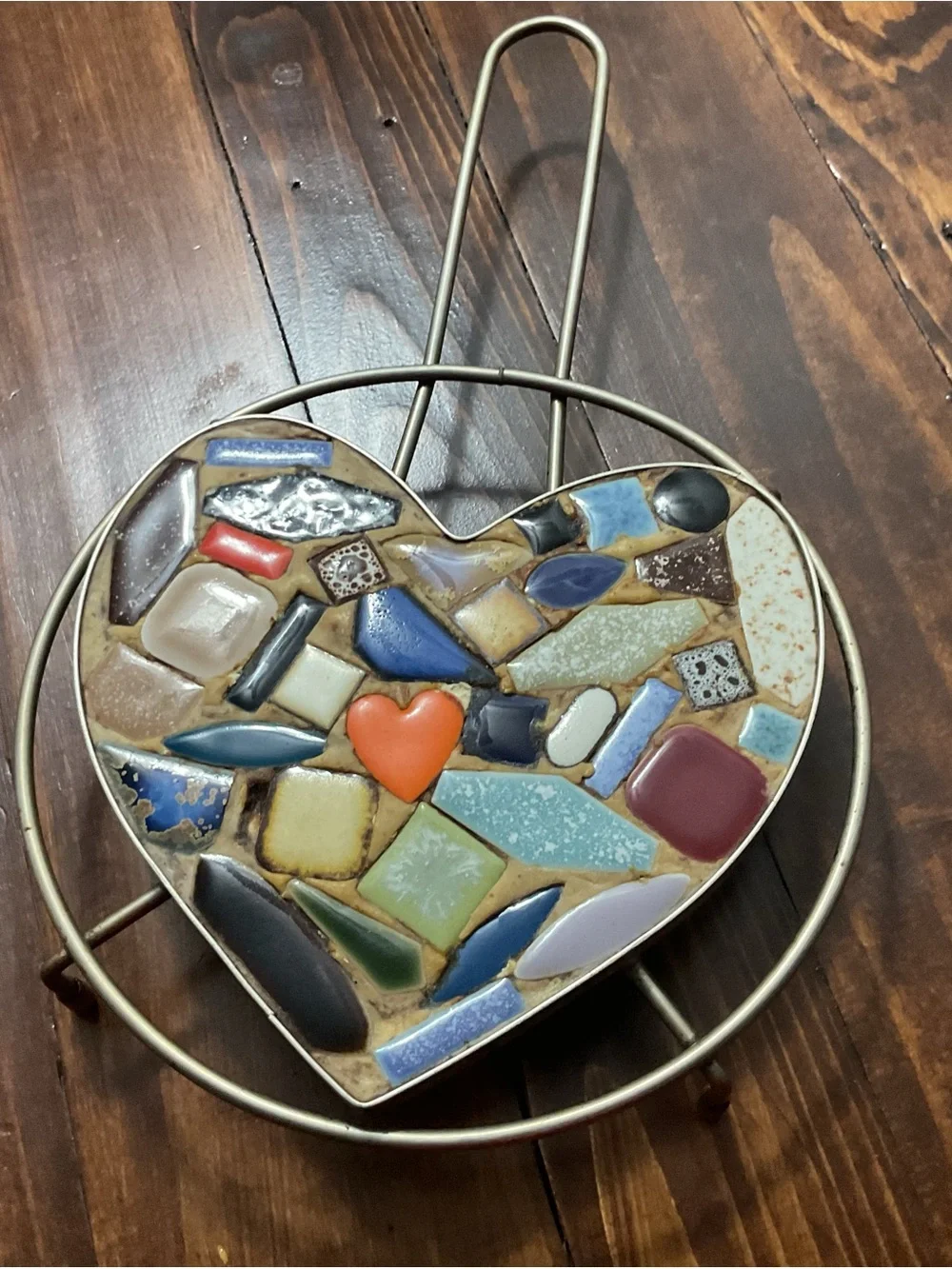 Multicolor Heart Mosaic Trivet - Ceramic Tile Kitchen Hot Pad